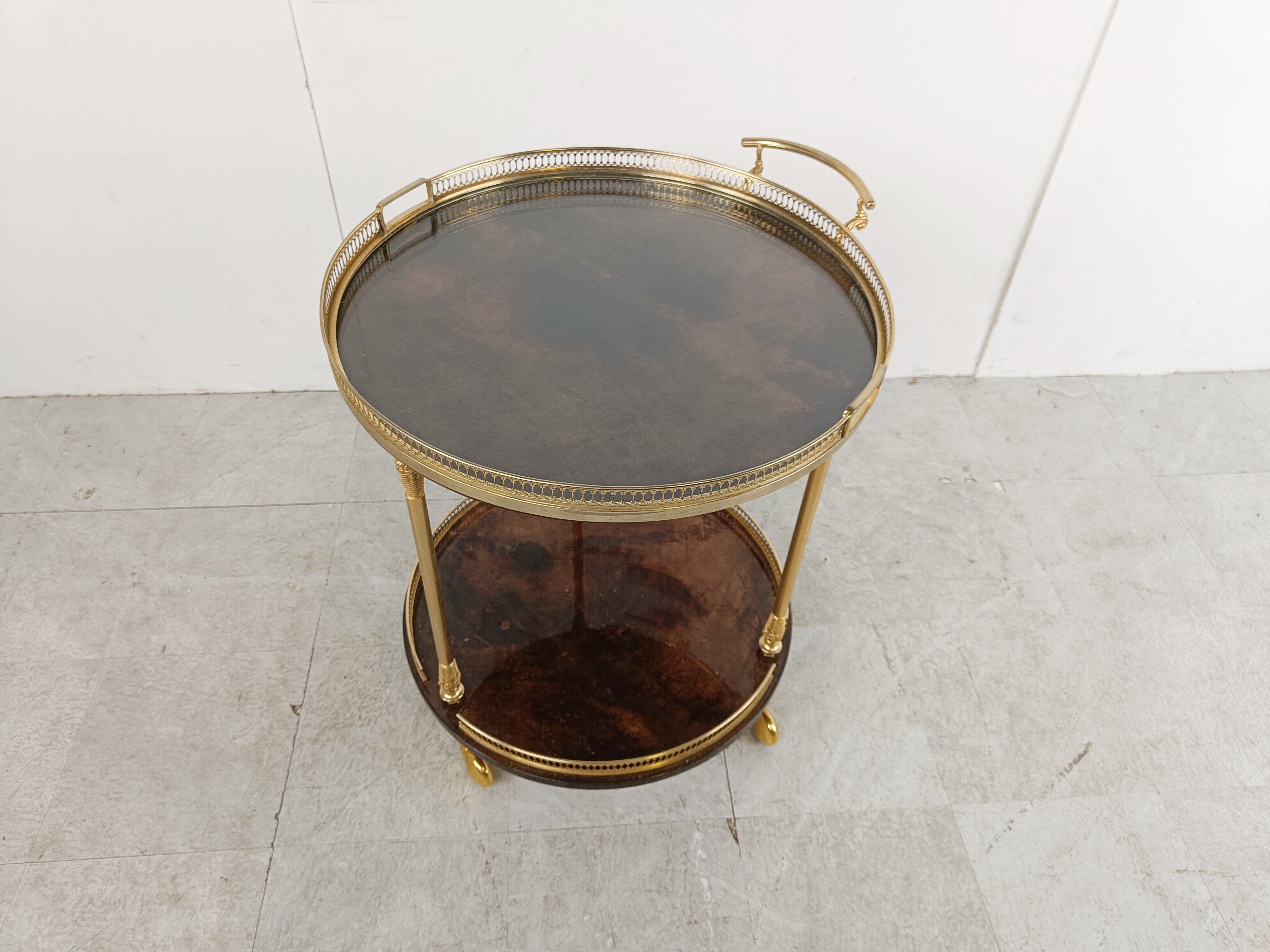 Italian goatskin and parchment serving bar cart