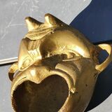 Ashtray/empty pocket devil's satyric head/diablotin, in bronze with golden patina. signed medina iran