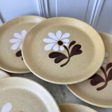 Set of 6 plates in sandstone flowers hand painted 70s