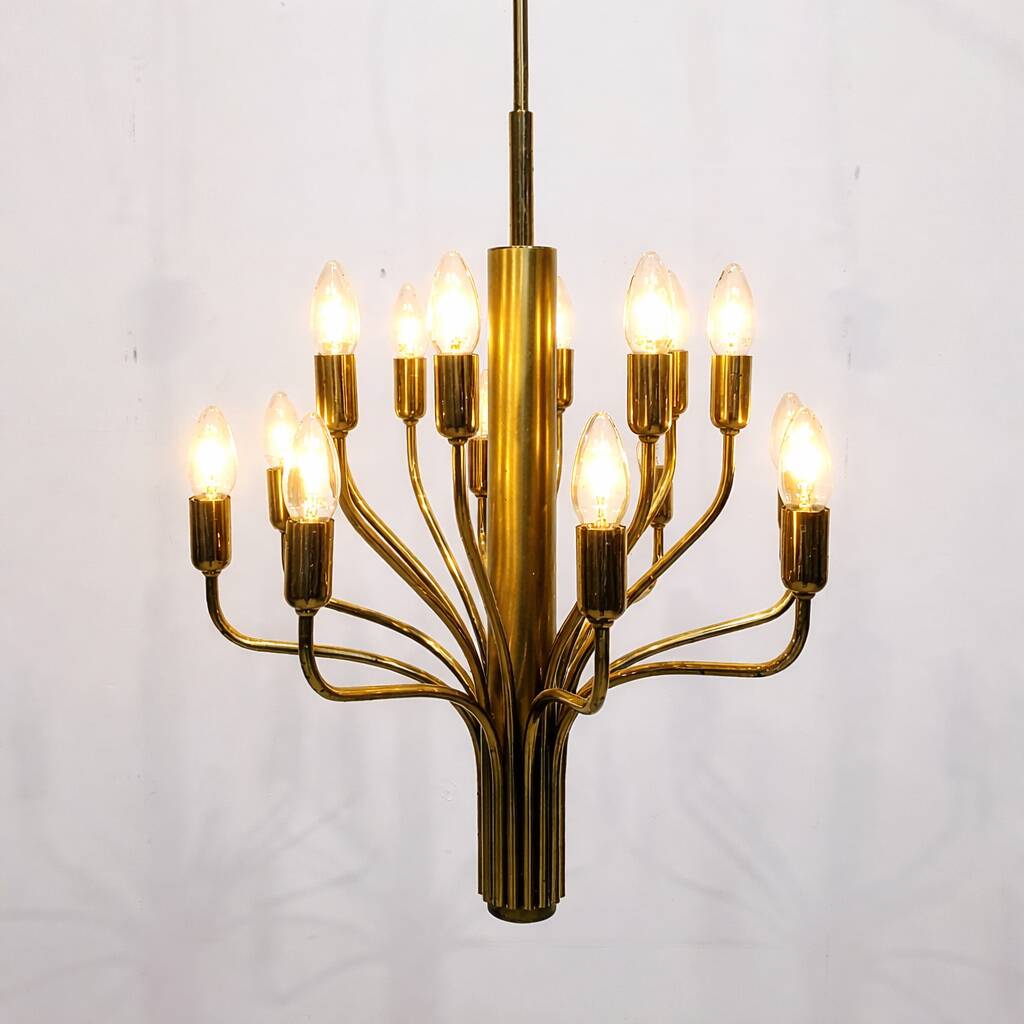 Brass chandelier with 16 lights, 1970s.