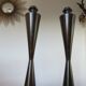 Pair of wooden diabolo lamps workshop lumen 80s
