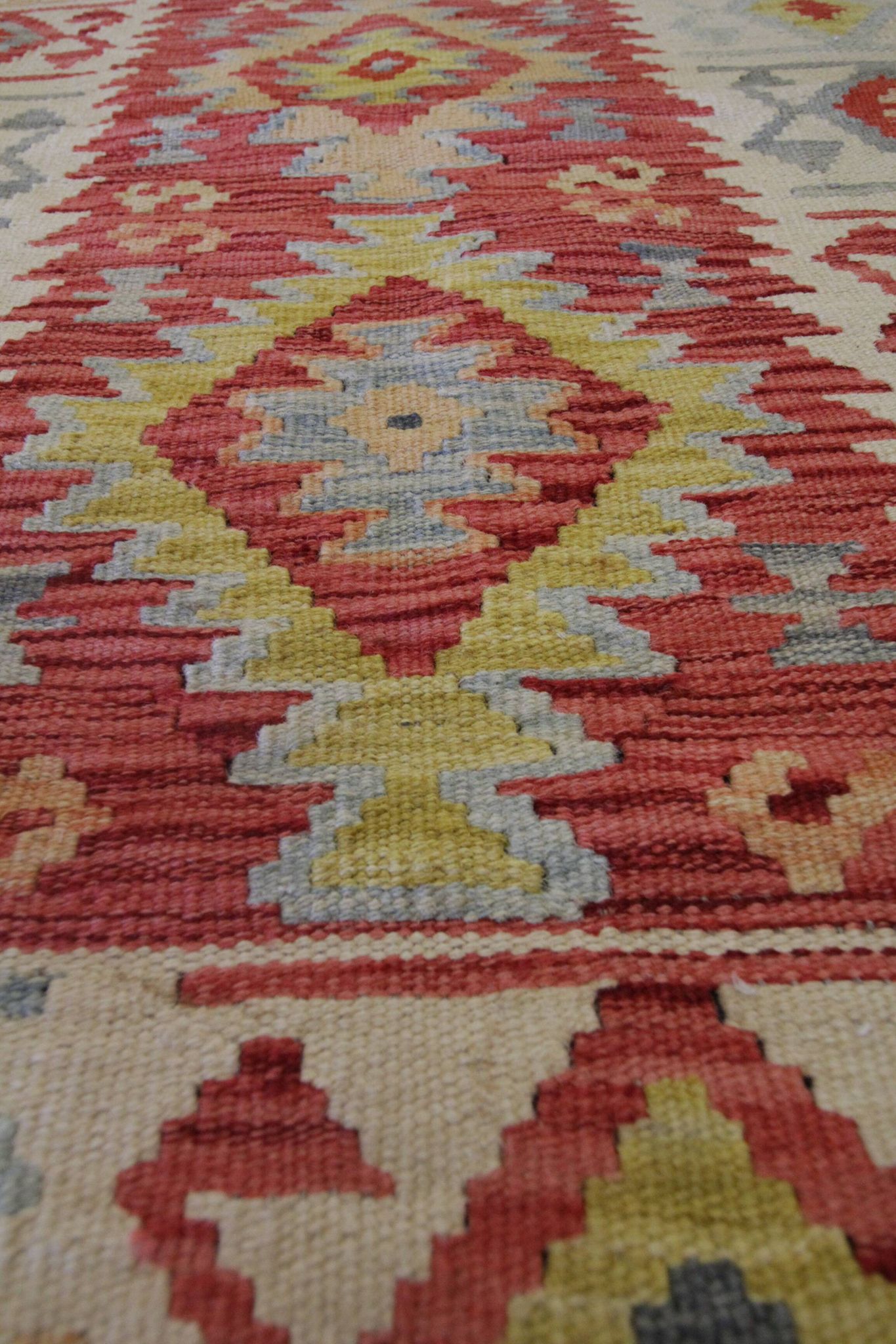 Red Afghan Kilim Rug,Small Wool Flatweave, Geometric Tribal Design Area Rug