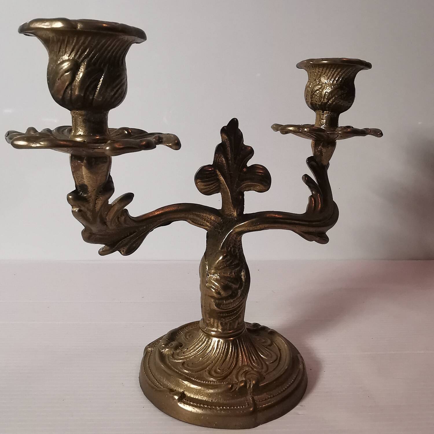 Old vintage candle holder / candlestick / candelabra in gilded brass 2 candles