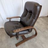 Vintage Panther Lounge Chair with Ottoman / Brown Leather Recliner Armchair