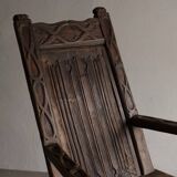 Antique primitive carved oak arm chair, Belgium