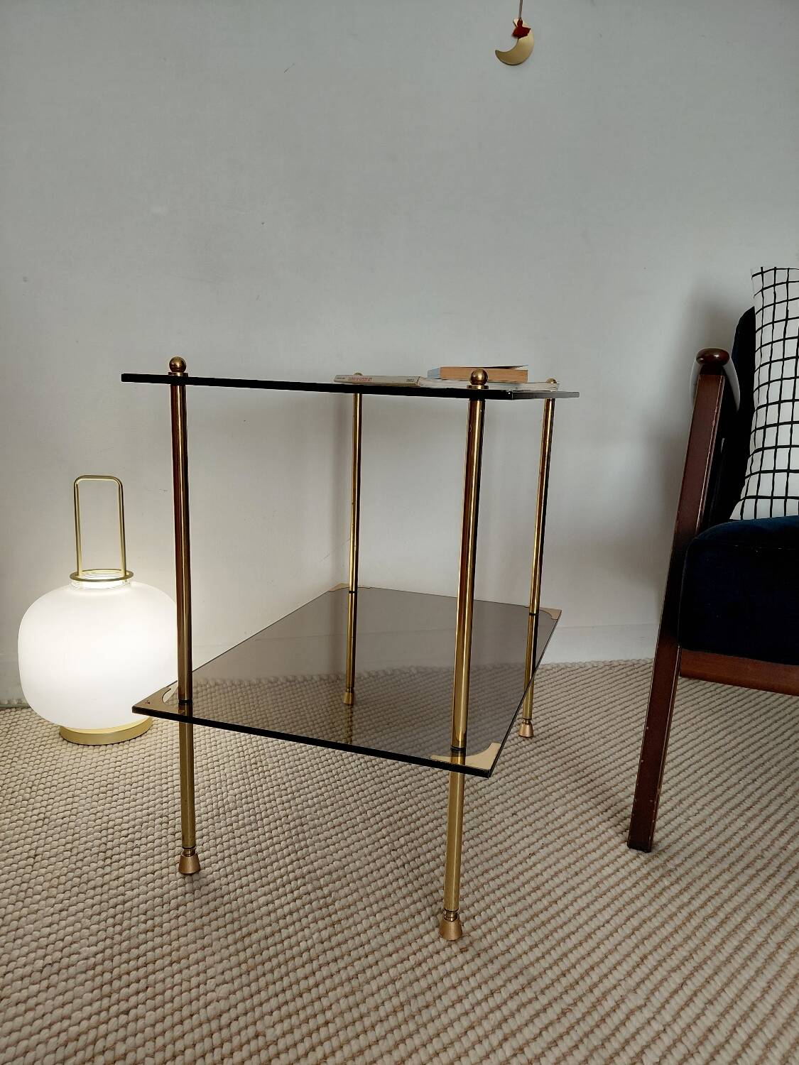 Modernist brass and smoked glass table - 1970s gallery style.