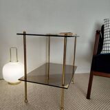 Modernist brass and smoked glass table - 1970s gallery style.