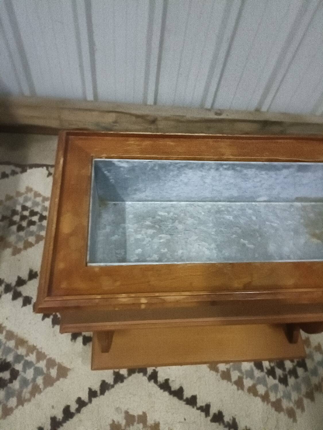 Indoor wooden planter, lyre legs, zinc tray