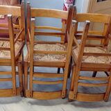 Set of 6 chairs, Scandinavian, vintage, retractable rattan seat