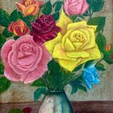 1960s French Colourist Oil Painting on Wood – Bold Yellow Bouquet