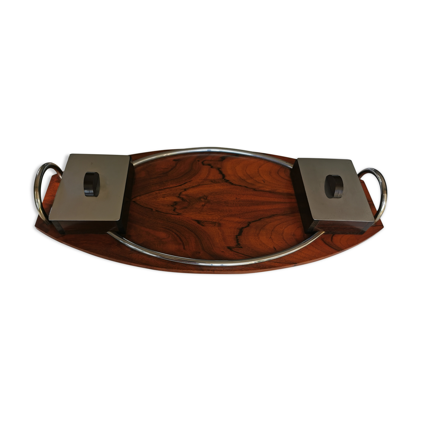 Art Deco tray in solid walnut and ebony