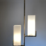 Suspension Arlus en laiton brut et opaline satin.