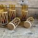 6 amber long drink glasses with wicker