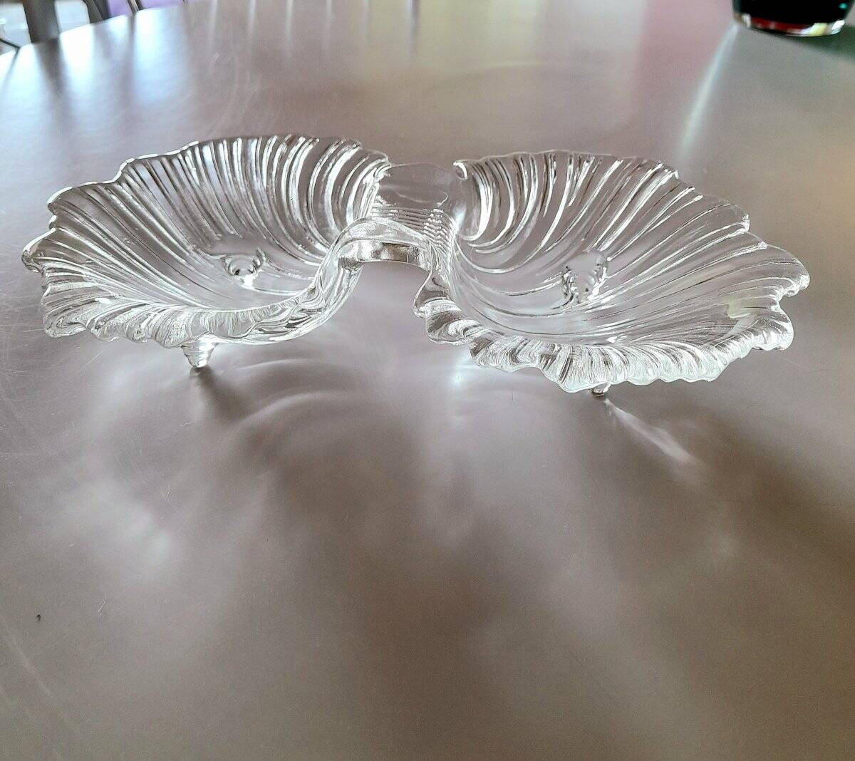 Coupe coquillage en verre transparent 1970