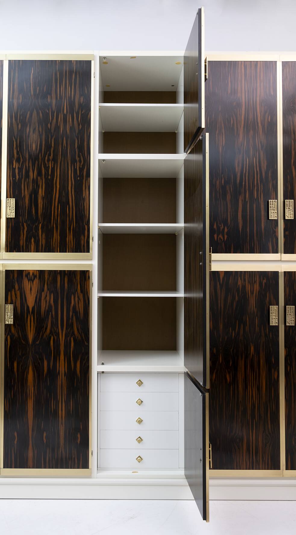 Luciano Frigerio Mid-Century Modern Italian Brass and Walnut Wardrobe, 1970