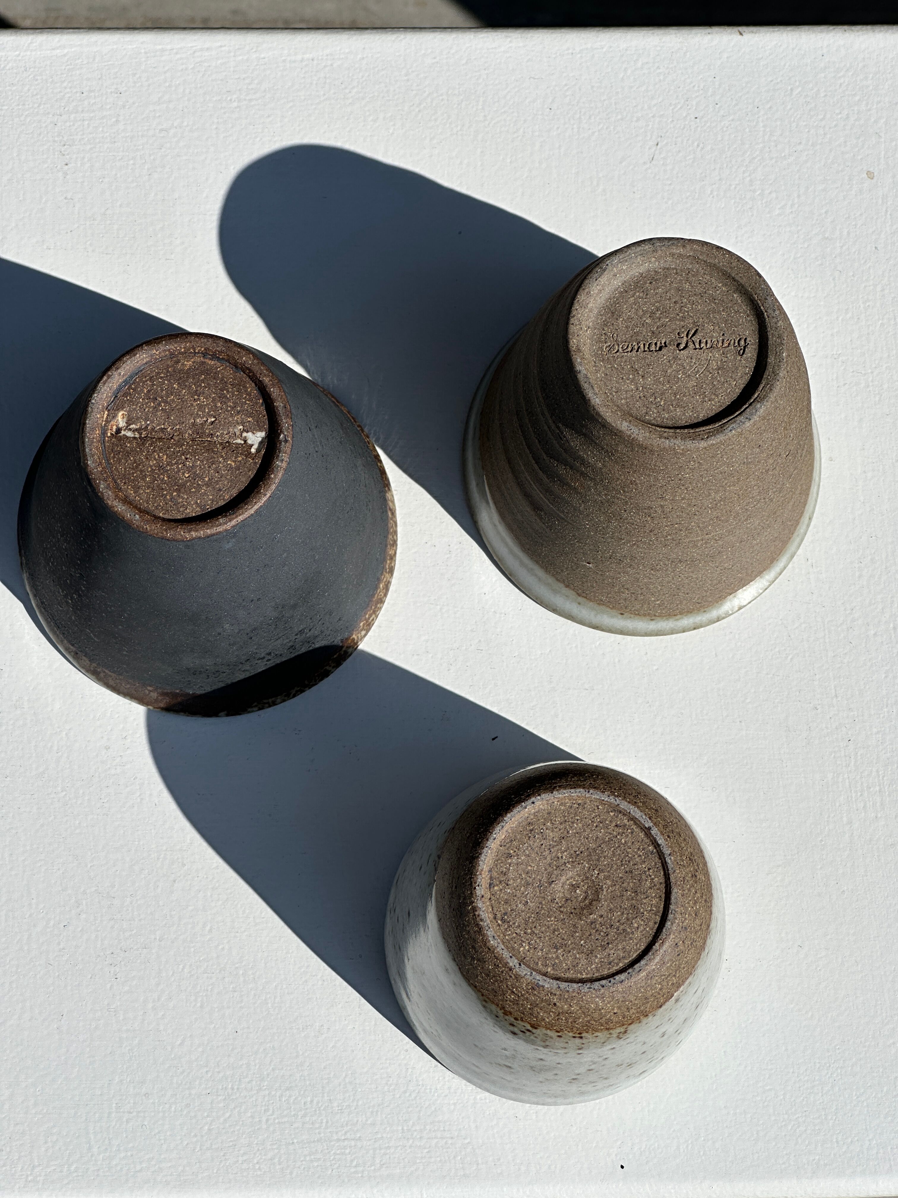 Set of 3 cups / mug in Indonesian ceramic (black, matte brown & speckled glazed)