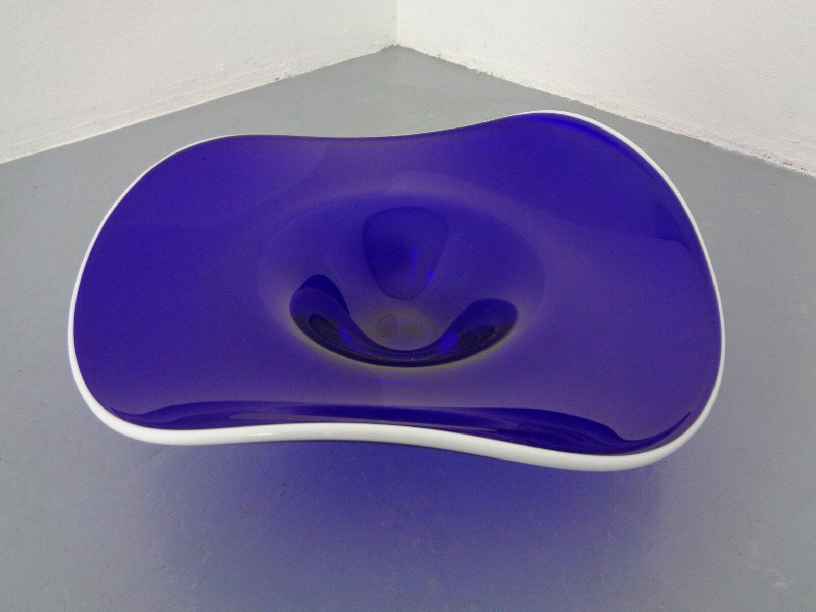 Large blue glass bowl, Czechoslovakia, 1960s