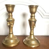 Pair of brass candlesticks with tassels