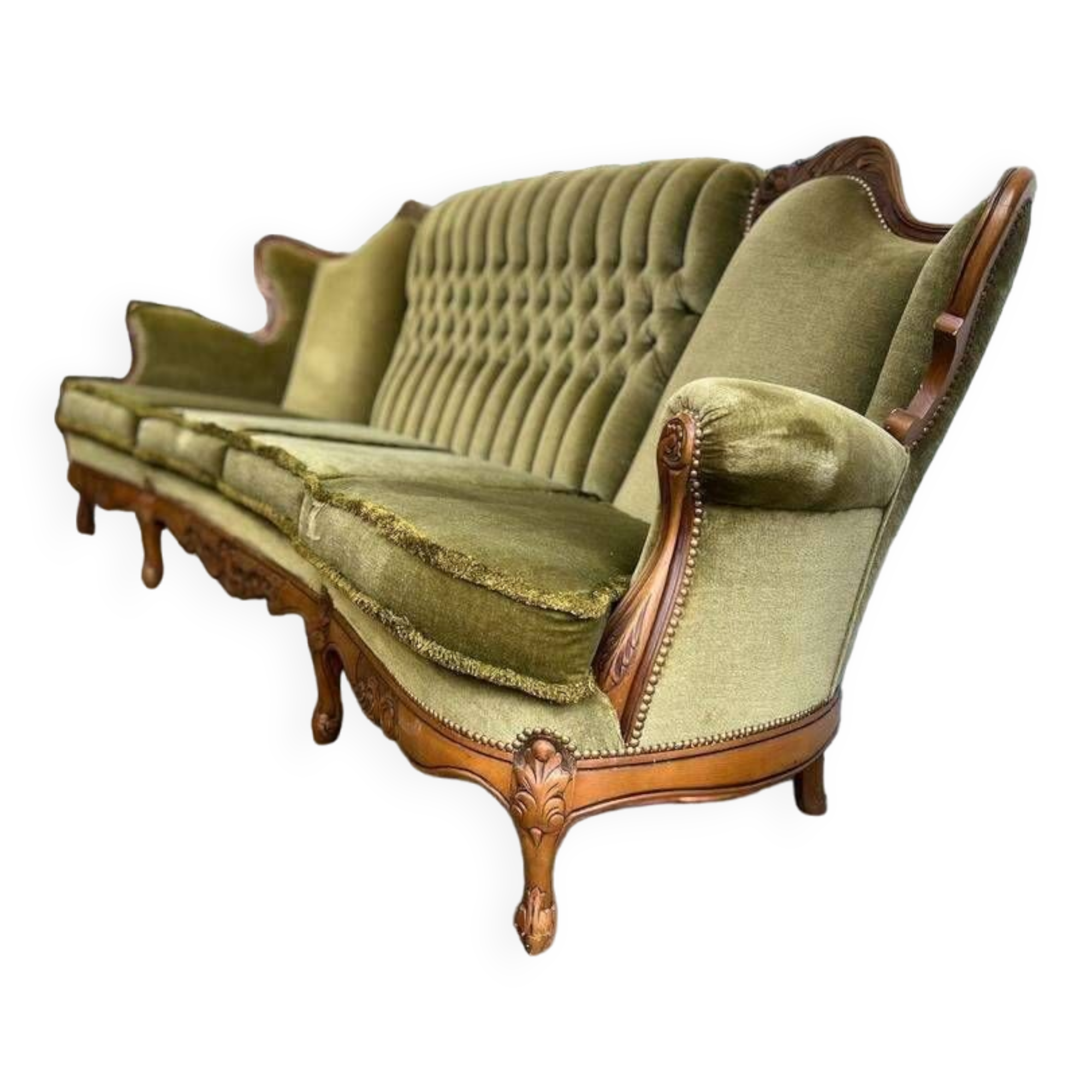 Vintage xl baroque olive green sofa