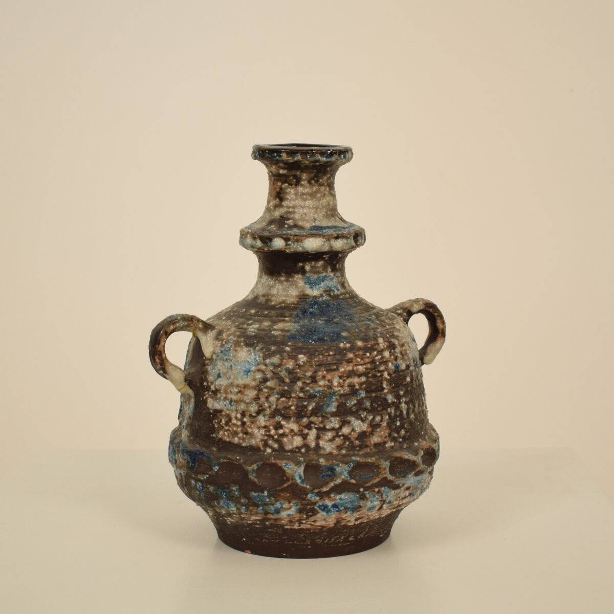 German Blue, Brown, Green & White Ceramic Amphora Vase, 1970s