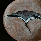 Vintage glazed terracotta ceramic plate signed Olivier