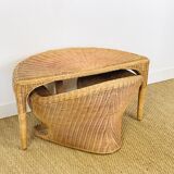 Lotus meditation chair and rattan table, 1960s