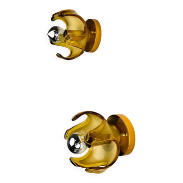 Pair of Carlo Nason wall lights for Mazzega Murano, blown Murano glass orange I