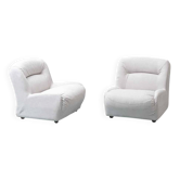 Paire de fauteuils lounge vintage en coton blanc – design des années 1970