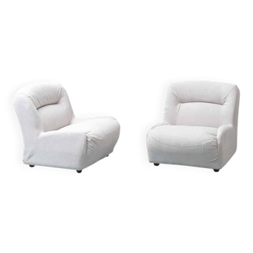Pair of vintage lounge armchairs in white cotton – 1970s design