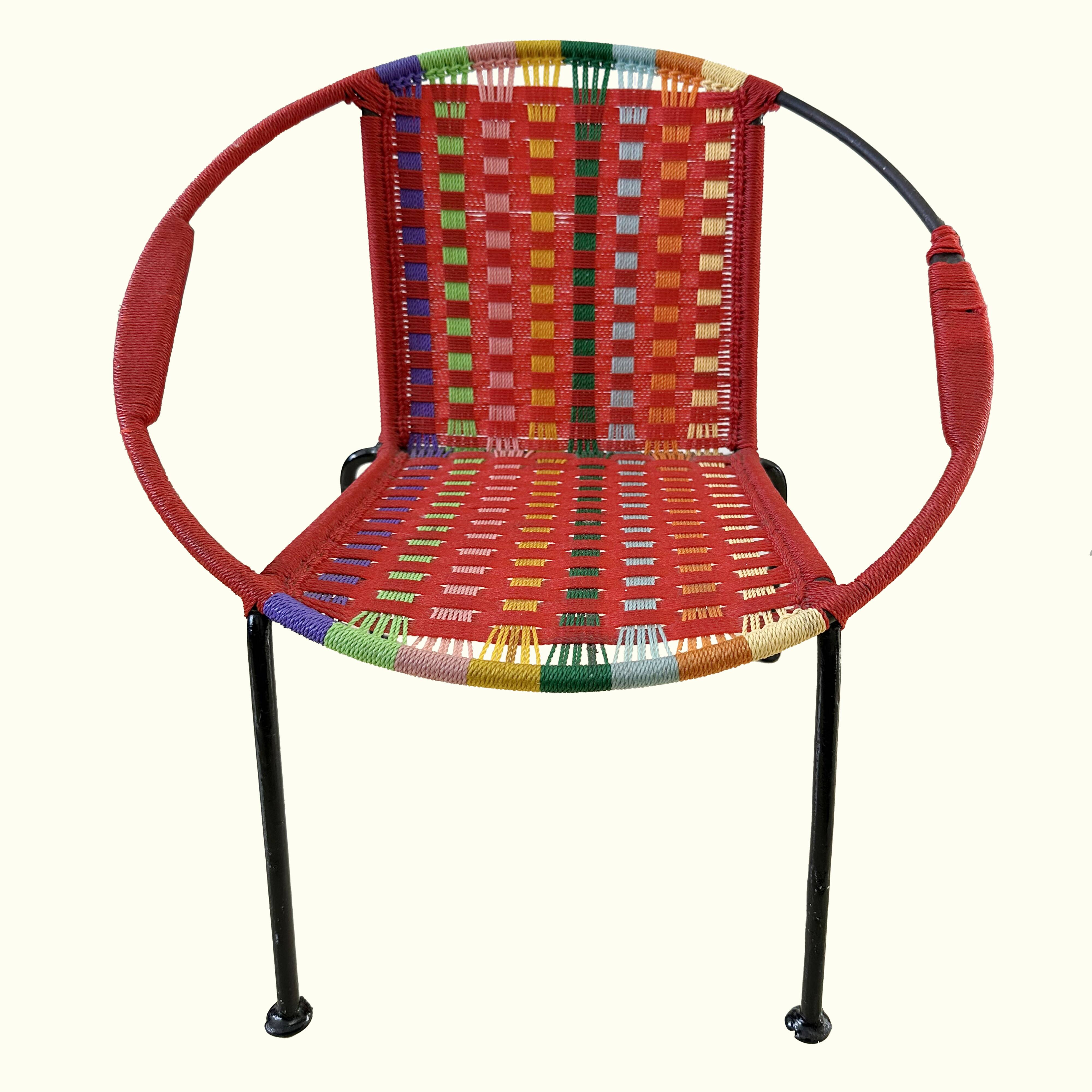 Vintage children's armchair in metal and multicolored braided wire from Togo