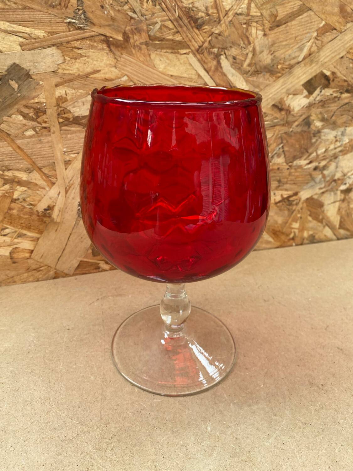 Antique empoli red & clear glass footed vase vintage