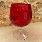 Antique empoli red & clear glass footed vase vintage