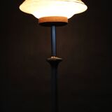 1940s Restored Nickel Floor Lamp with  Glass Shade