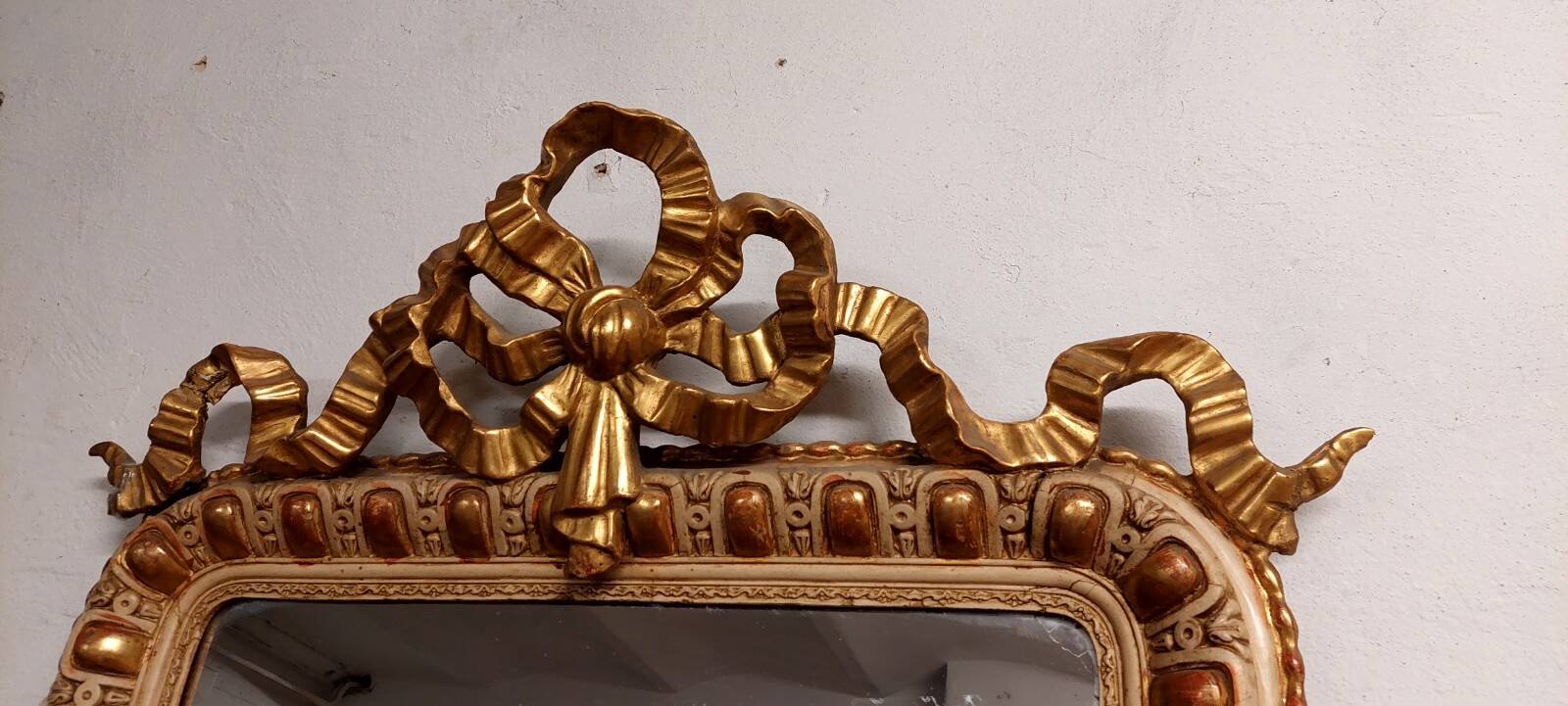 Antique gilded and lacquered mirror, original Napoleon III