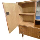Buffet, meuble bar vitré vintage en bois