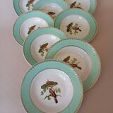 8 soup plates Fenal Badonviller "Birds" vintage 1950s