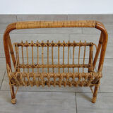 Rattan magazine holder bamboo 70s