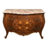 Walnut chest of drawers with marquetry and marble, 1958