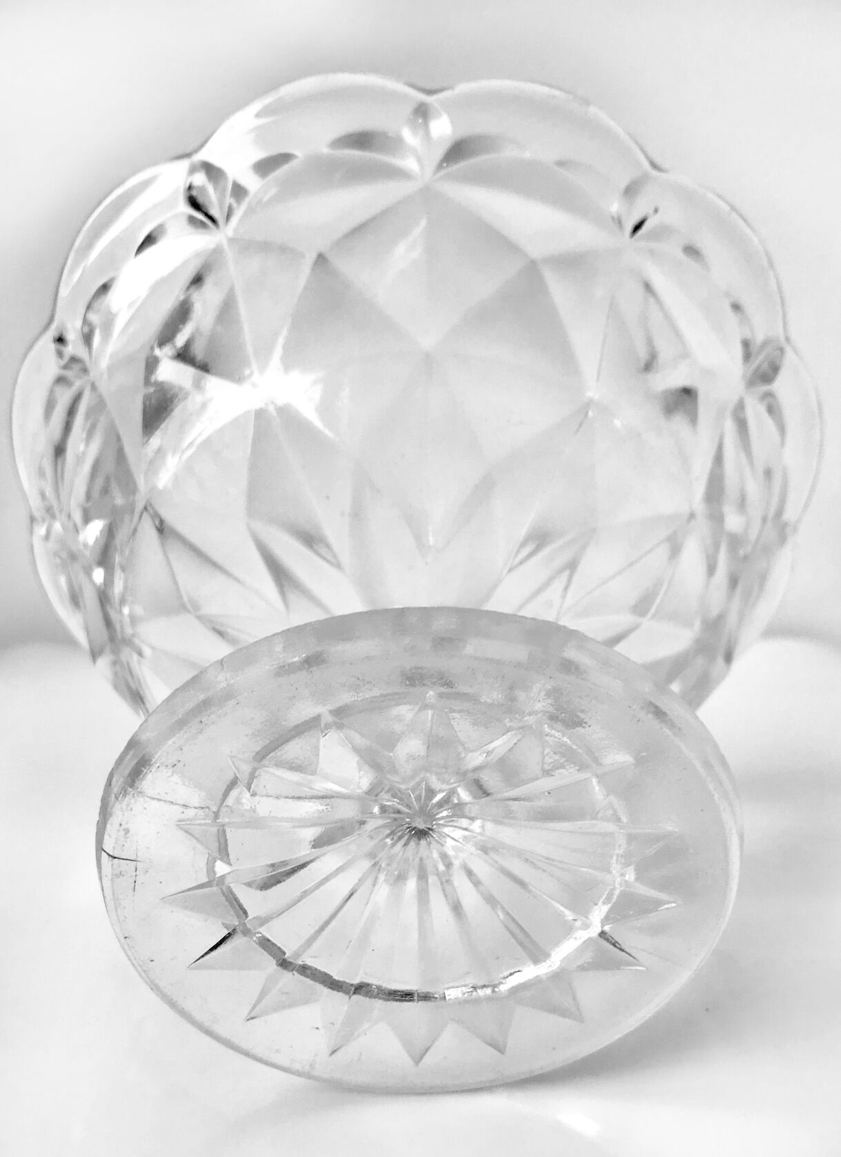 Old cut on foot faceted glass