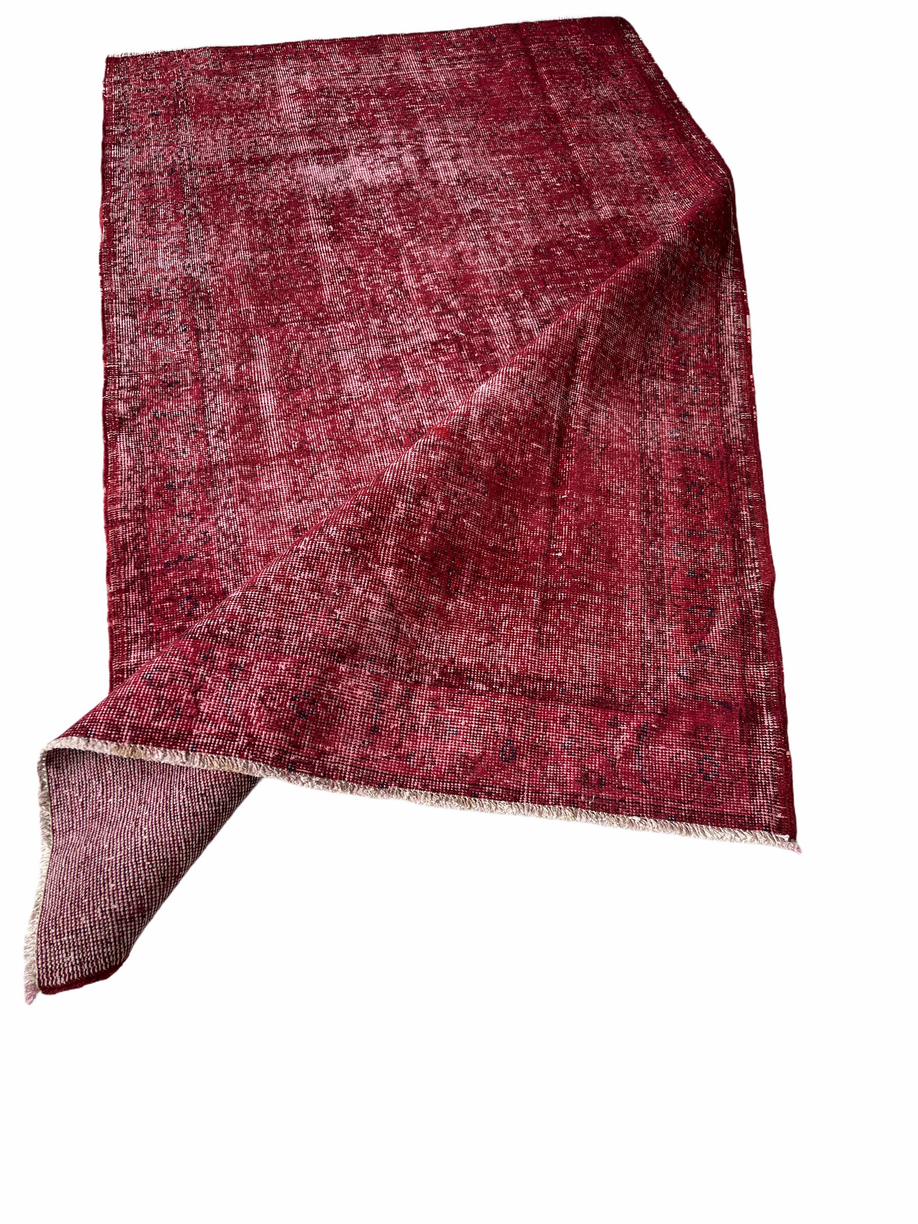 Distressed Turkish Rug 219 X 125 cm Wool Vintage rug, Over-dyed Red