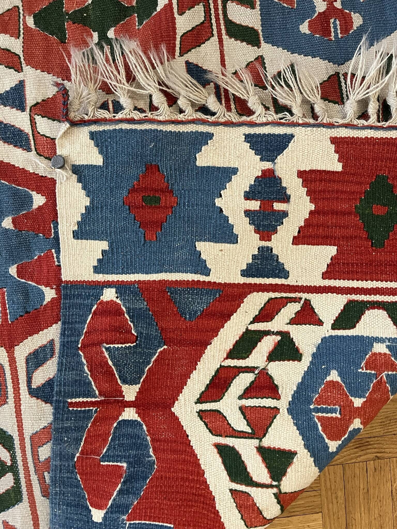 Ancient Turkish Kilim rug handwoven – geometric patterns 98x96 cm