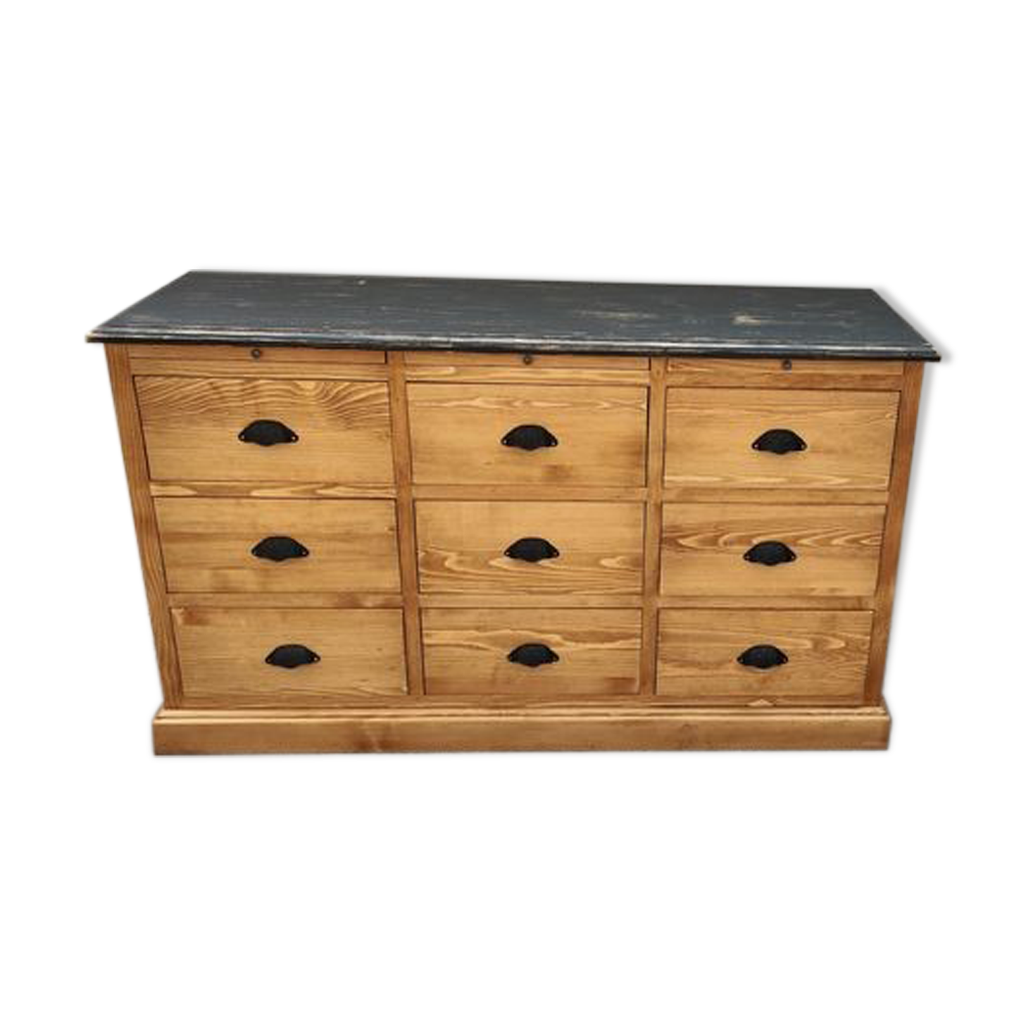 Furniture with drawers waxed pine above black top three tablets furniture of trade