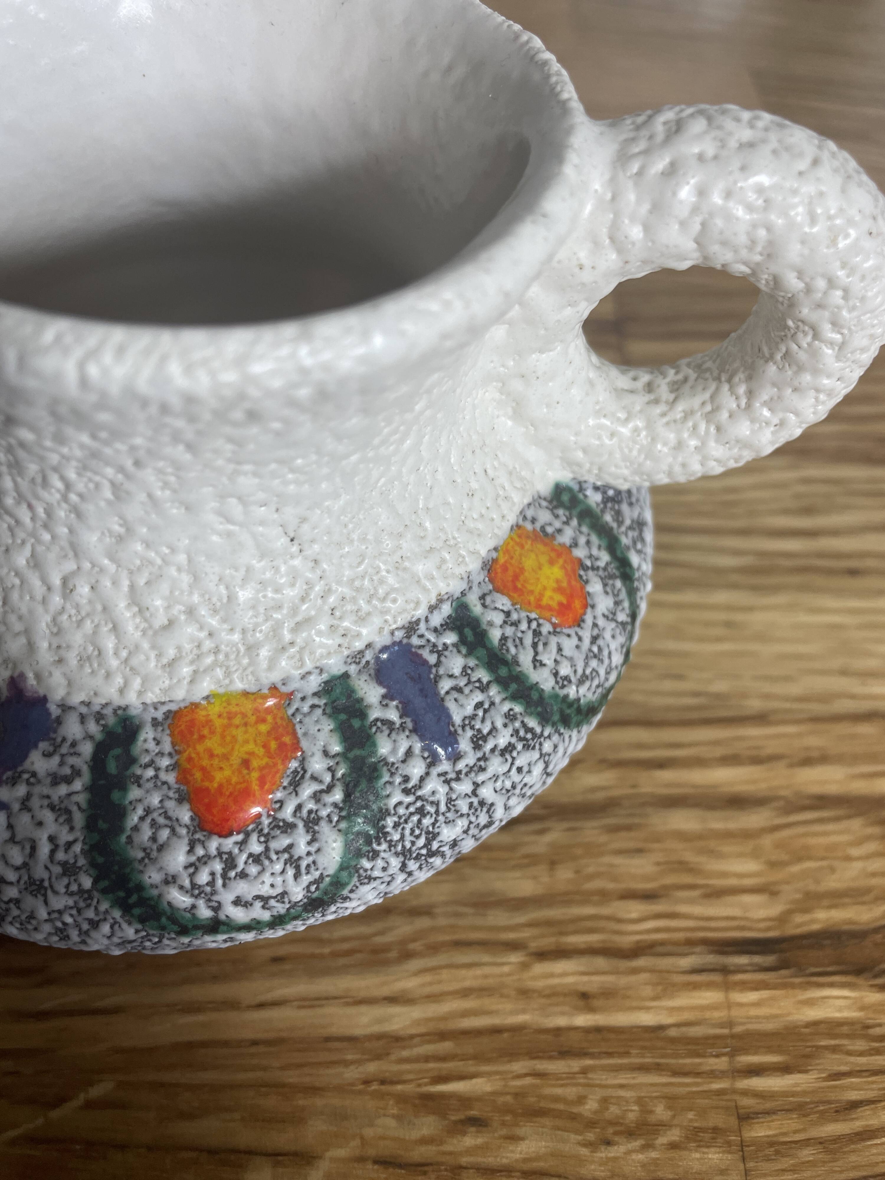 Vintage white and multicolor Italian pitcher Roberto Rigon 1970s