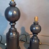 Pair of vintage beech wood lamps in black/grey lacquer.