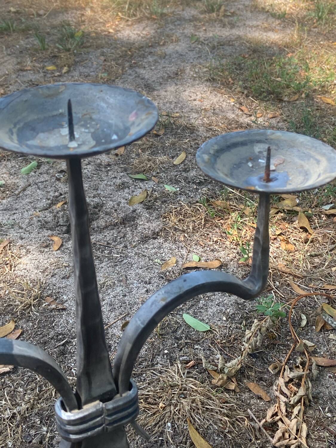 Large brutalist candlestick in handcrafted wrought iron