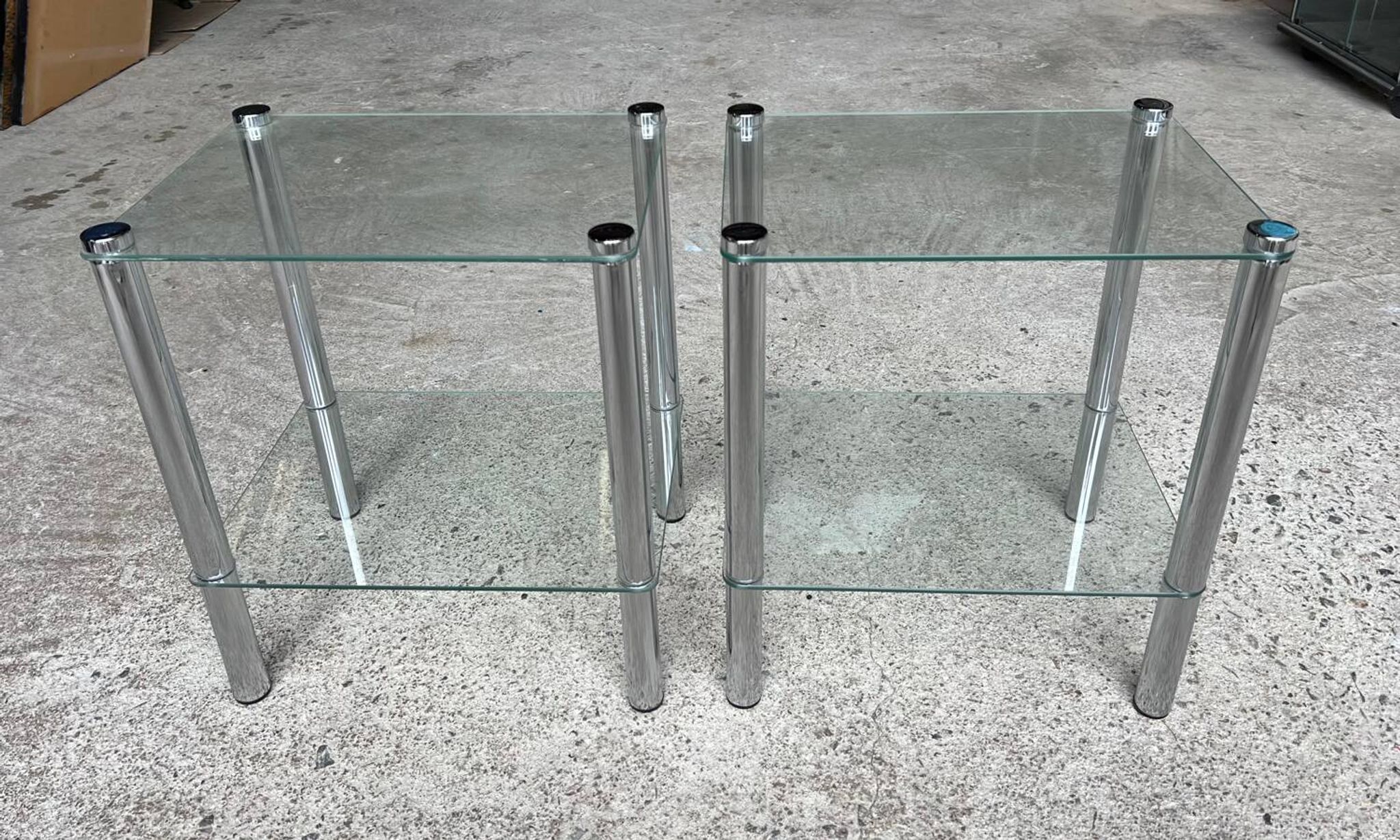 2 vintage 1980 rectangular sofa ends 2 translucent trays round tube