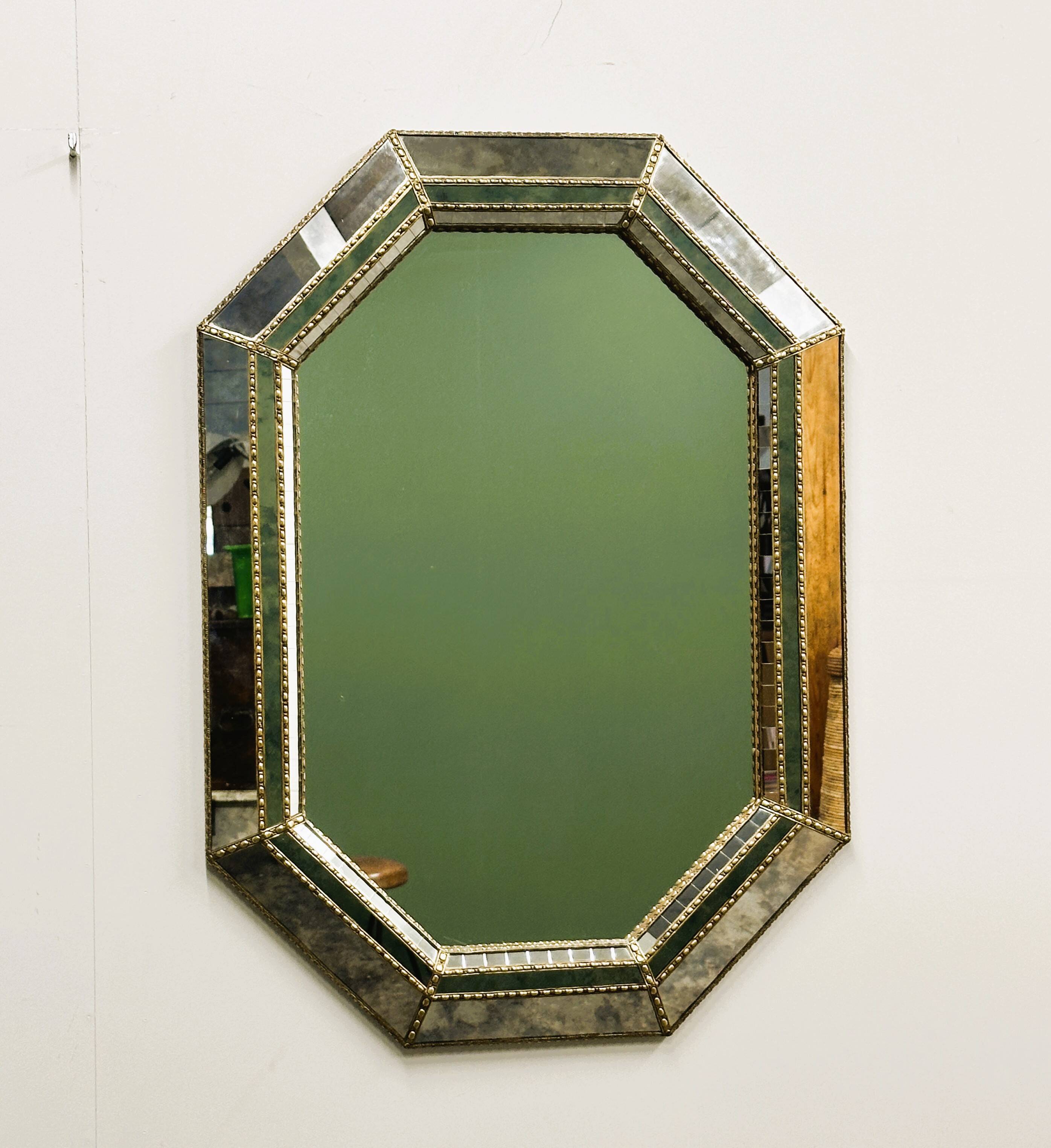 Vintage Spanish Neoclassical Hollywood Regency Octagonal Wall Mirror, Spain