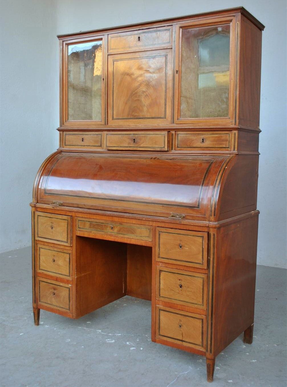 Time's roll-top desk Louis XVI, directoire era end 18th century mahogany