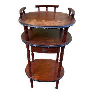 Vintage round side table with shelves and drawer