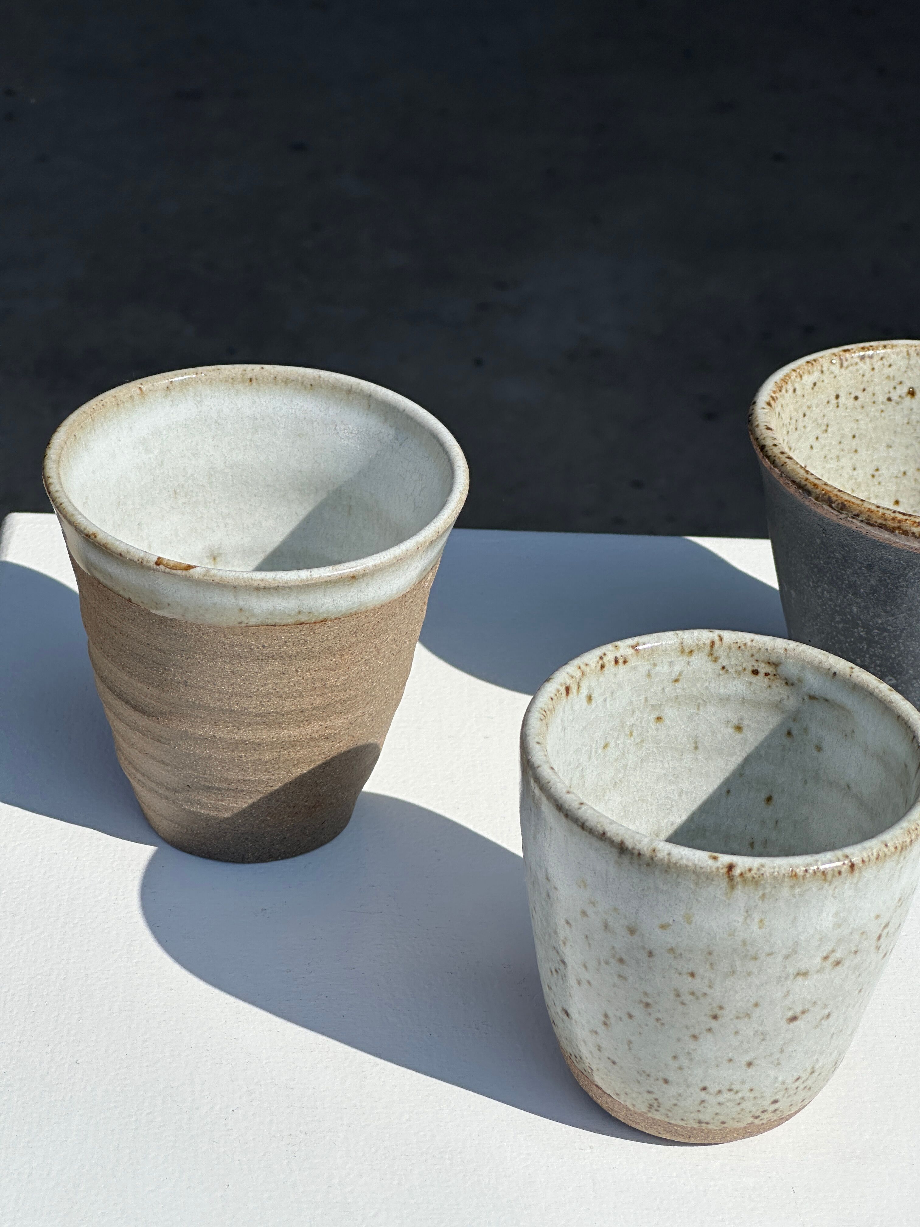 Set of 3 cups / mug in Indonesian ceramic (black, matte brown & speckled glazed)